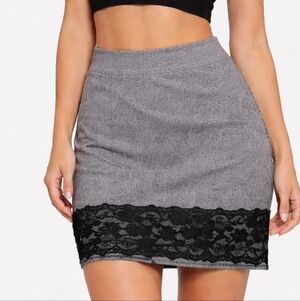 Stooshy Gray Mini Skirt with Black Lace Trim NWT